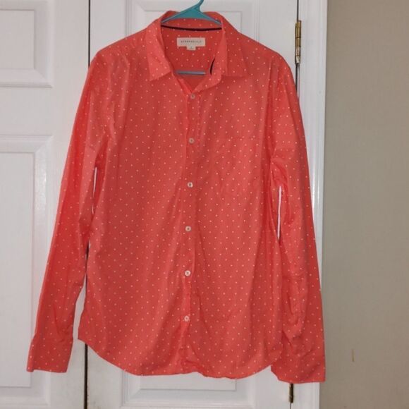 Aeropostale button down with mini triangle print melon color  Sz M - Picture 1 of 6